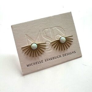 Gold and opal stud earrings Michelle Starbuck design designer sunburst post